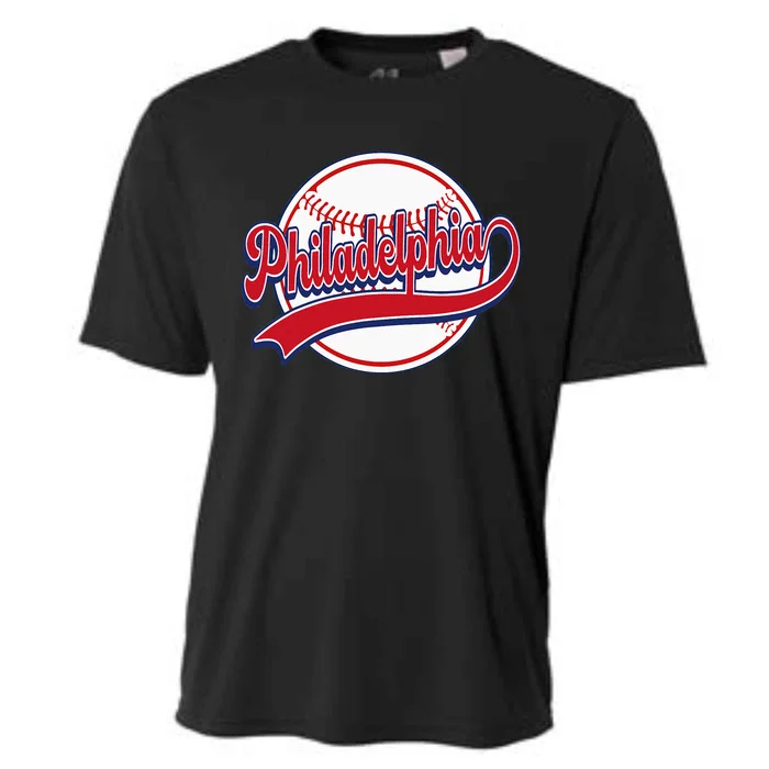 Vintage Philadelphia Cityscape Baseball Lover Player Fans Cooling Performance Crew T-Shirt