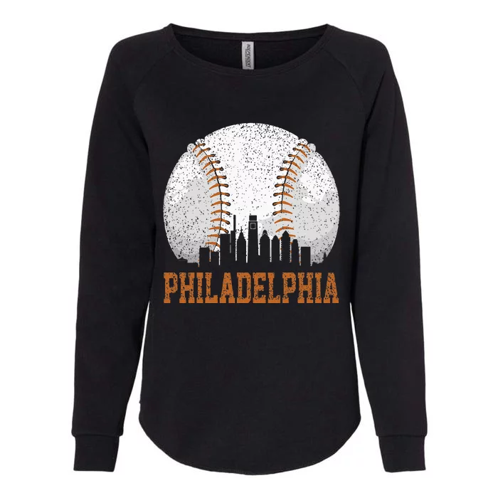 Vintage Philadelphia Cityscape Baseball Lover Player Fans Womens California Wash Sweatshirt