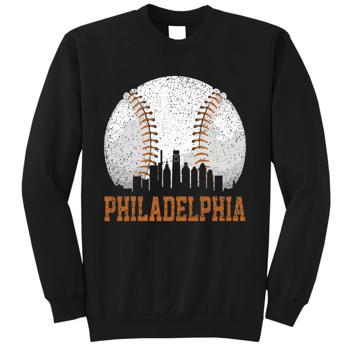 Vintage Philadelphia Cityscape Baseball Lover Player Fans Tall Sweatshirt