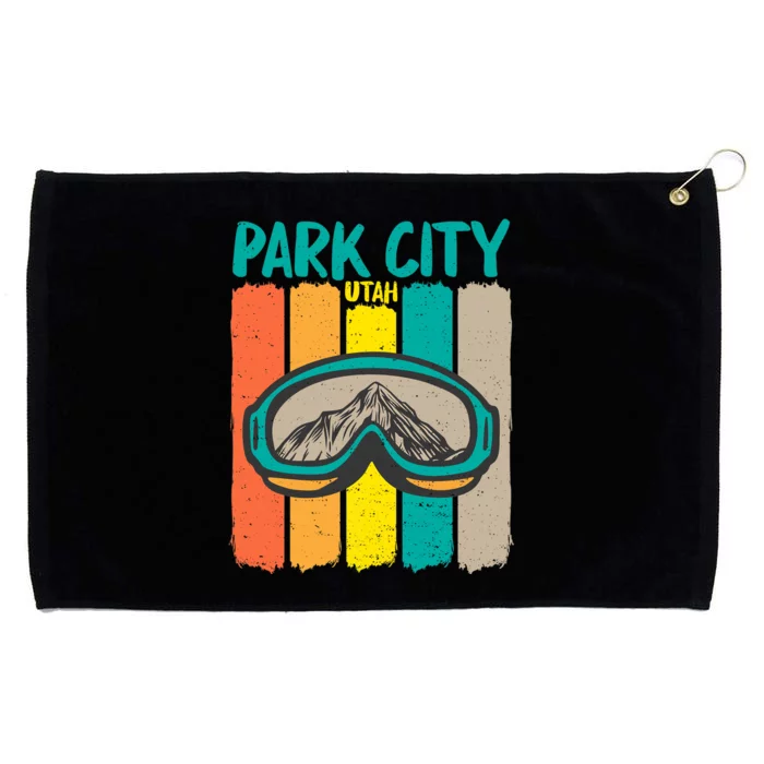 Vintage Park City Utah Skiing Snowboarding Premium Grommeted Golf Towel