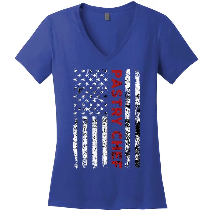 Vintage Pastry Chef Usa Flag Pastry Cock American Flag Gift Women's V-Neck T-Shirt