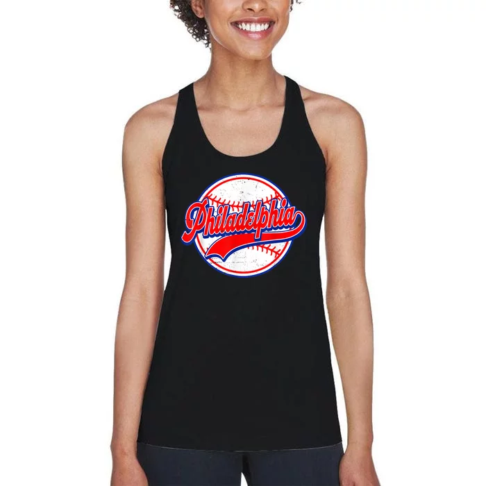 Vintage Philadelphia Cityscape Baseball Lover Wos Women's Racerback Tank