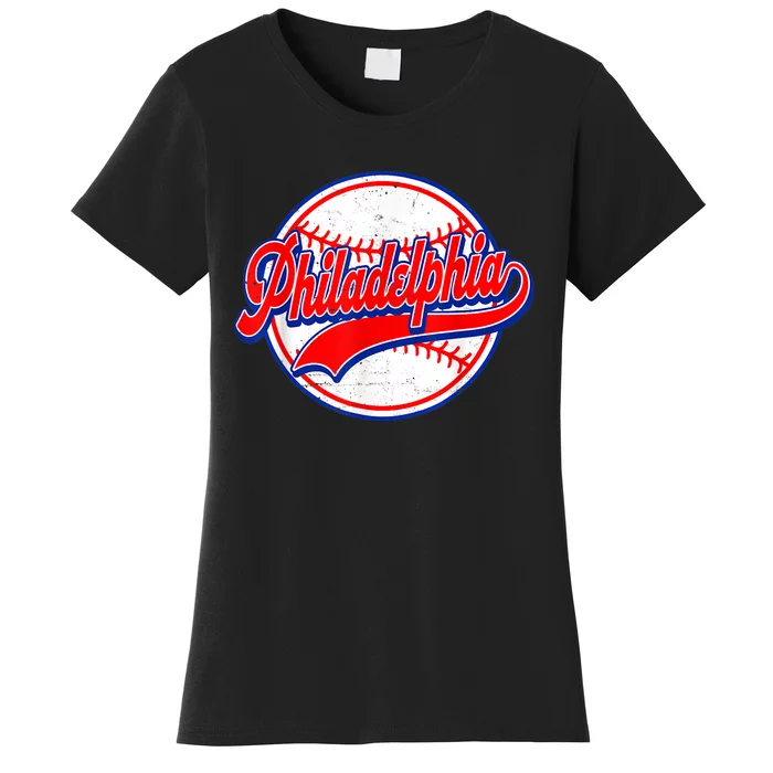 Vintage Philadelphia Cityscape Baseball Lover Wos Women's T-Shirt