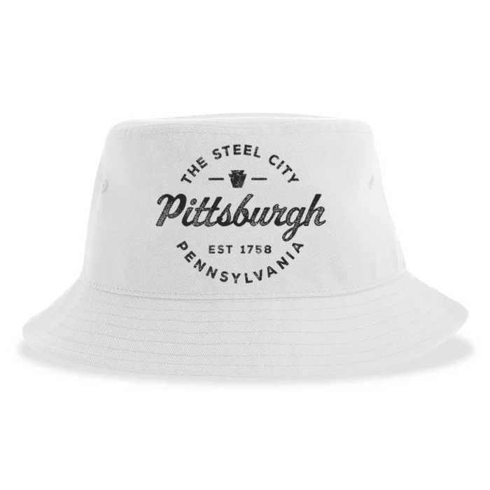 Vintage Pittsburgh Circle Logo Retro Throwback Souvenir Sustainable Bucket Hat