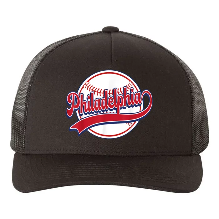 Vintage Philadelphia Cityscape Baseball Lover Player Fans Yupoong Adult 5-Panel Trucker Hat