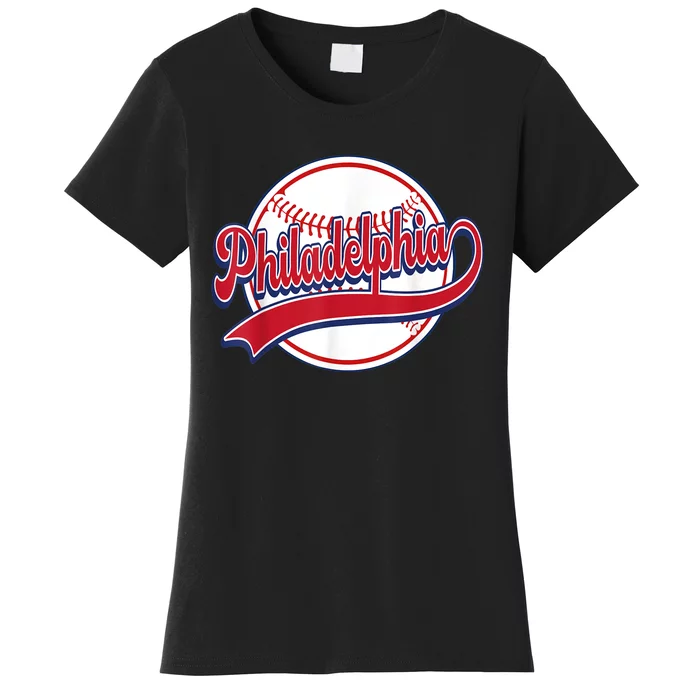 Vintage Philadelphia Cityscape Baseball Lover Player Fans Women's T-Shirt