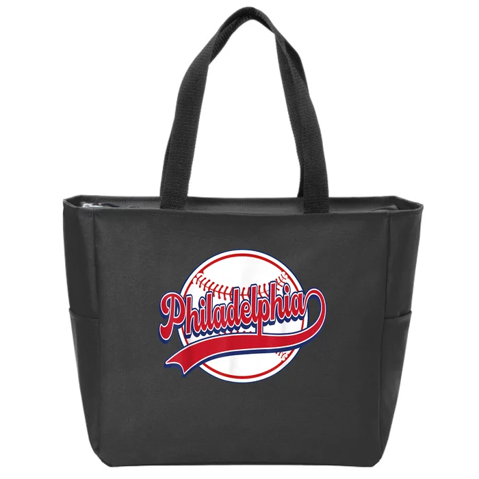 Vintage Philadelphia Cityscape Baseball Lover Player Fans Zip Tote Bag