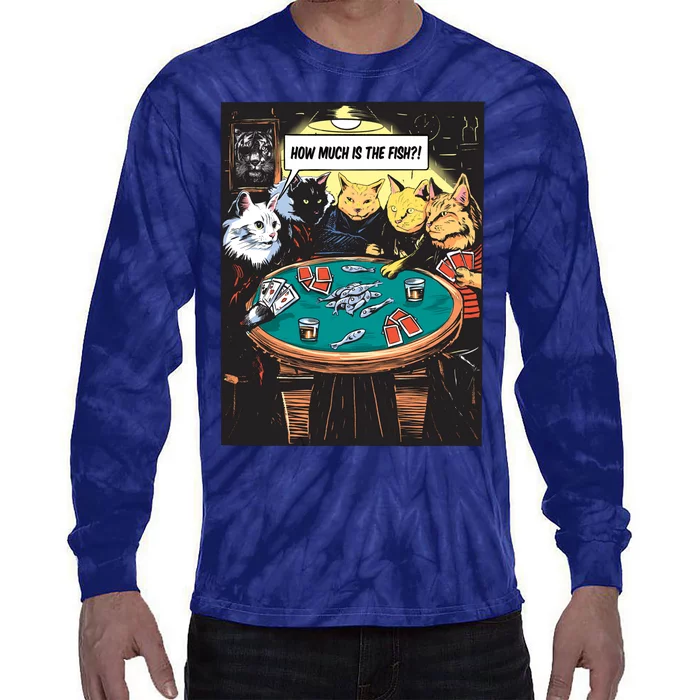 Vintage Poker Cats Tie-Dye Long Sleeve Shirt