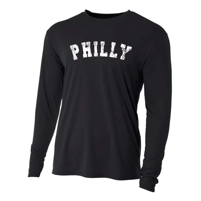 Vintage Philadelphia Distressed Font Philly Cooling Performance Long Sleeve Crew