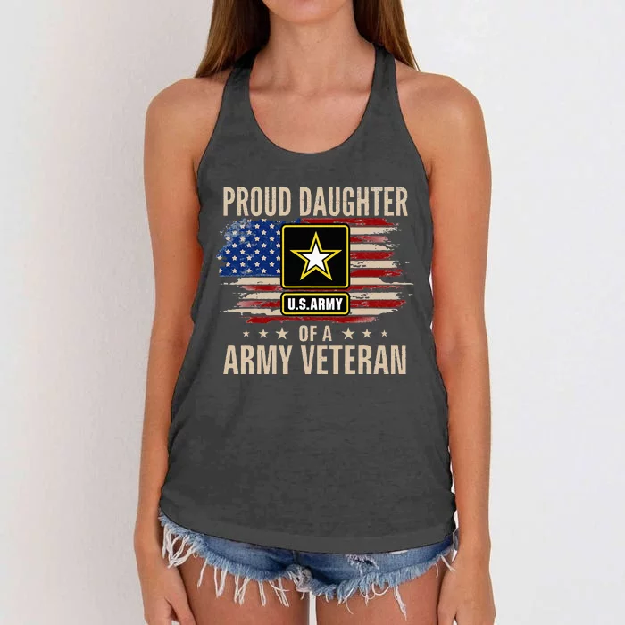 Vintage Proud Daughter Of A Army Veteran With American Flag Women's Knotted Racerback Tank