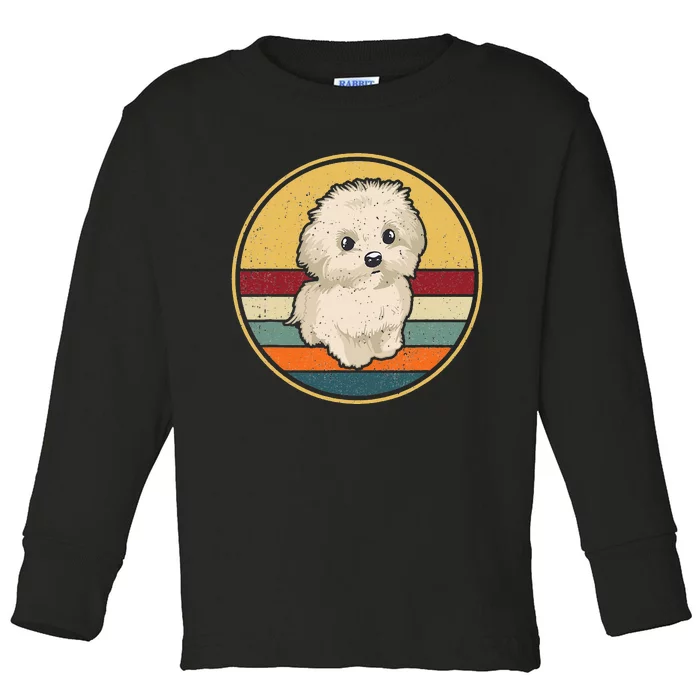 Vintage Puppy Dog Mom Dad Retro Maltese Terrier Dog Toddler Long Sleeve Shirt