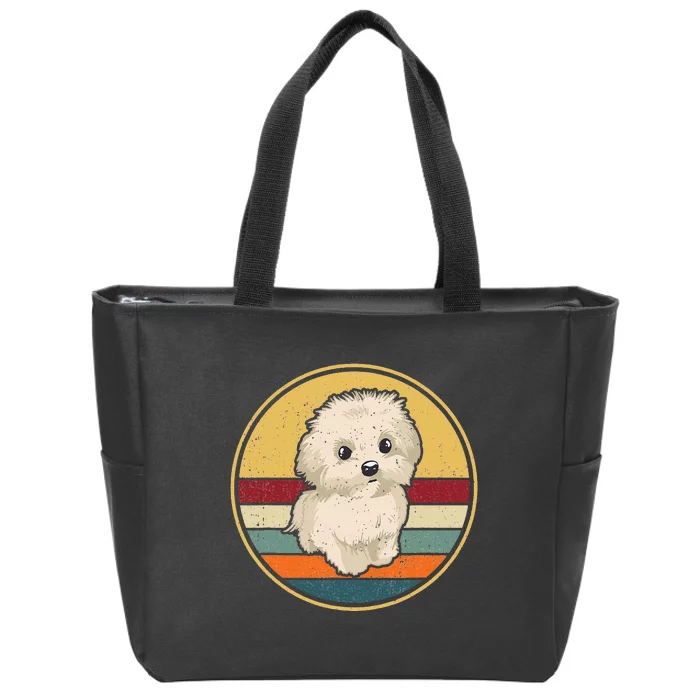 Vintage Puppy Dog Mom Dad Retro Maltese Terrier Dog Zip Tote Bag