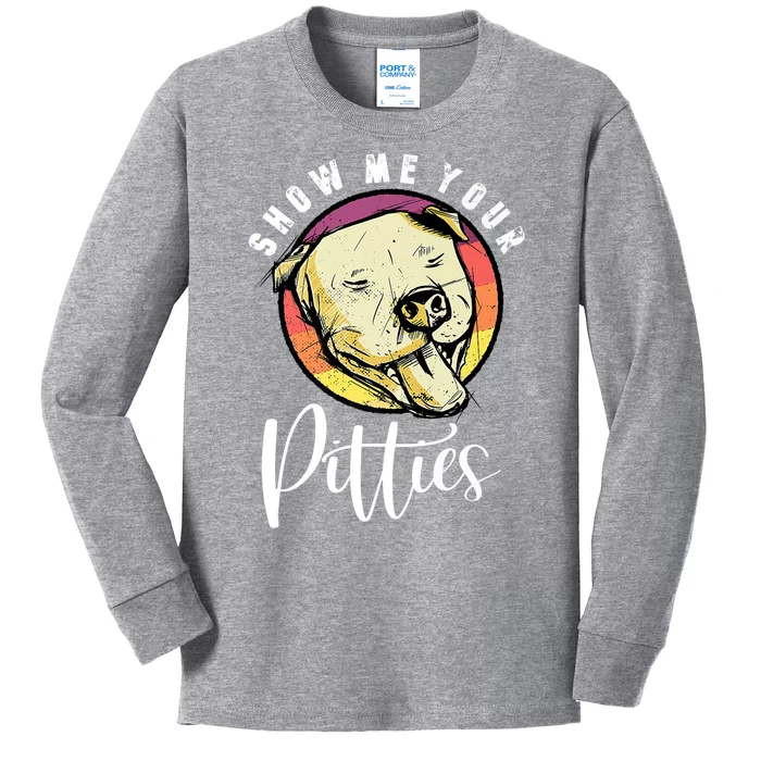 Vintage Pitbull Dog Show Me Your Pitties Funny Pitbull Dog Premium Shirt Kids Long Sleeve Shirt