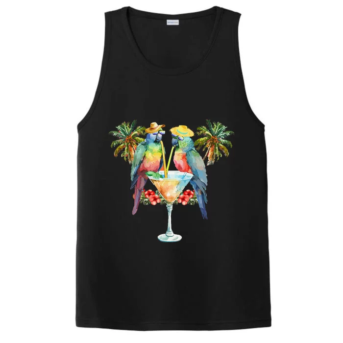 Vintage Parrots Drinking Margarita On Summer Party Bird Performance Tank