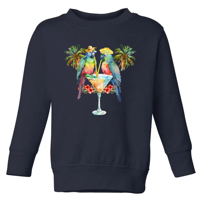 Vintage Parrots Drinking Margarita On Summer Party Bird Toddler Sweatshirt