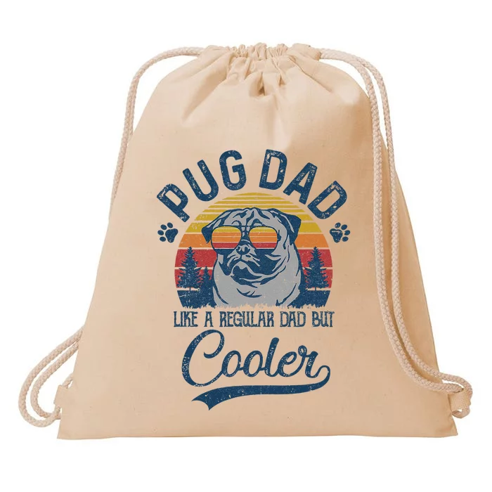 Vintage Pug Dad Like A Regular Dad But Cooler Funny Drawstring Bag