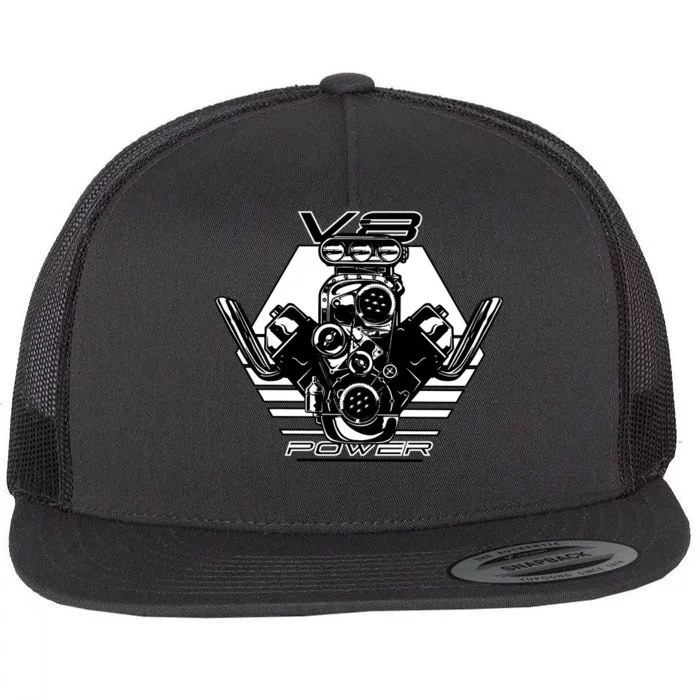 V8 Power Engine Flat Bill Trucker Hat