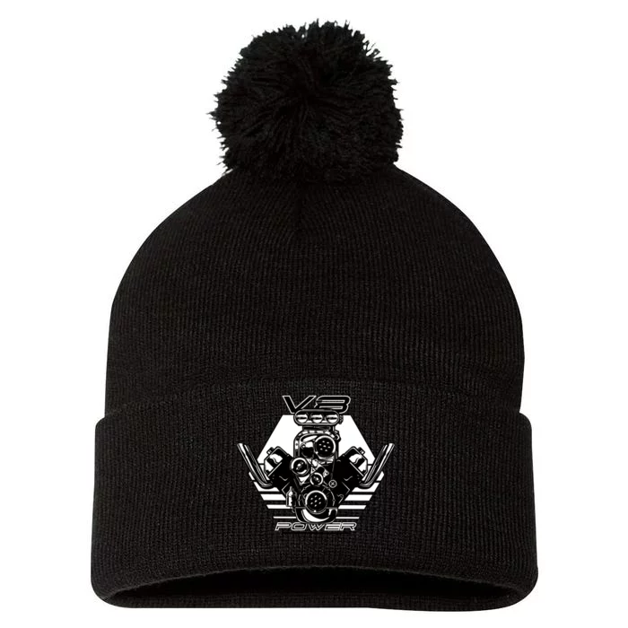 V8 Power Engine Pom Pom 12in Knit Beanie