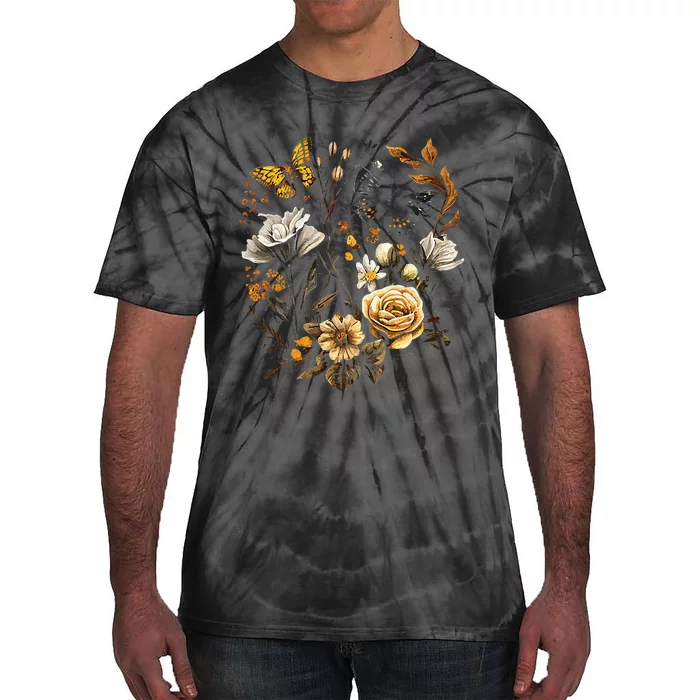 Vintage Pressed Flowers Butterflies Floral Boho Wildflowers Tie-Dye T-Shirt