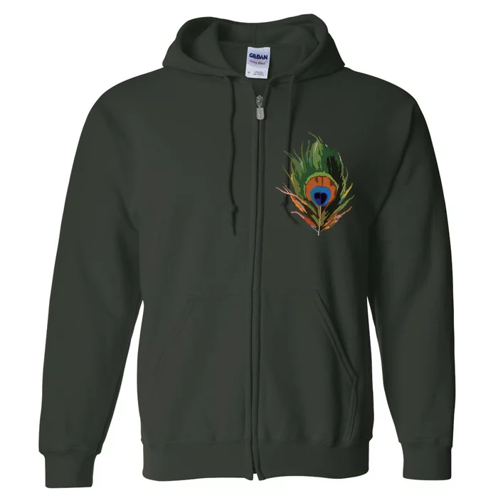 Vintage Peacock Feather Print Full Zip Hoodie