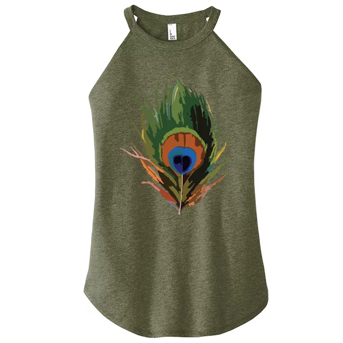 Vintage Peacock Feather Print Women’s Perfect Tri Rocker Tank