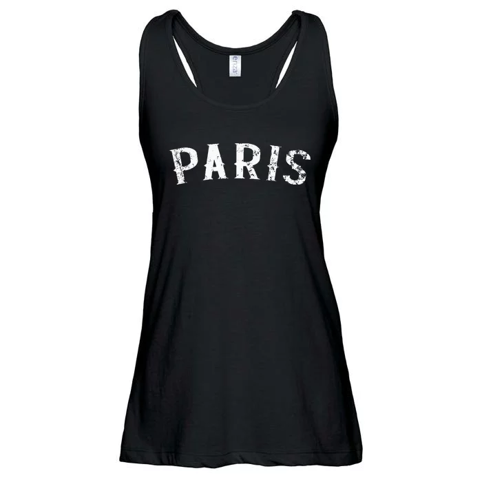 Vintage Paris France Distressed White Text Apparel Swea Ladies Essential Flowy Tank