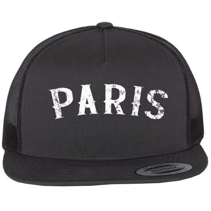 Vintage Paris France Distressed White Text Apparel Swea Flat Bill Trucker Hat