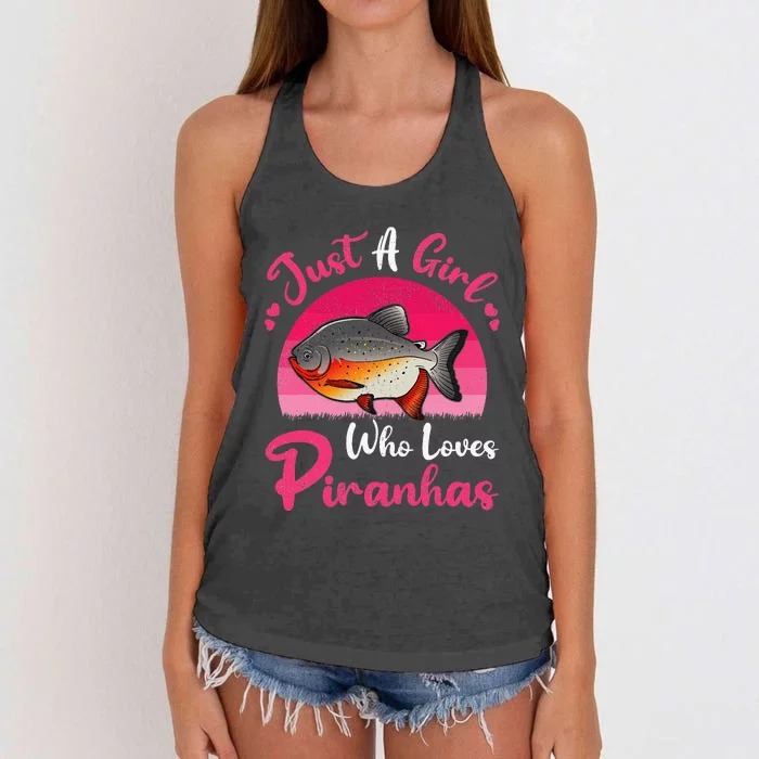 Vintage Piranha Fish Lover Just A Who Loves Piranhas Women's Knotted Racerback Tank