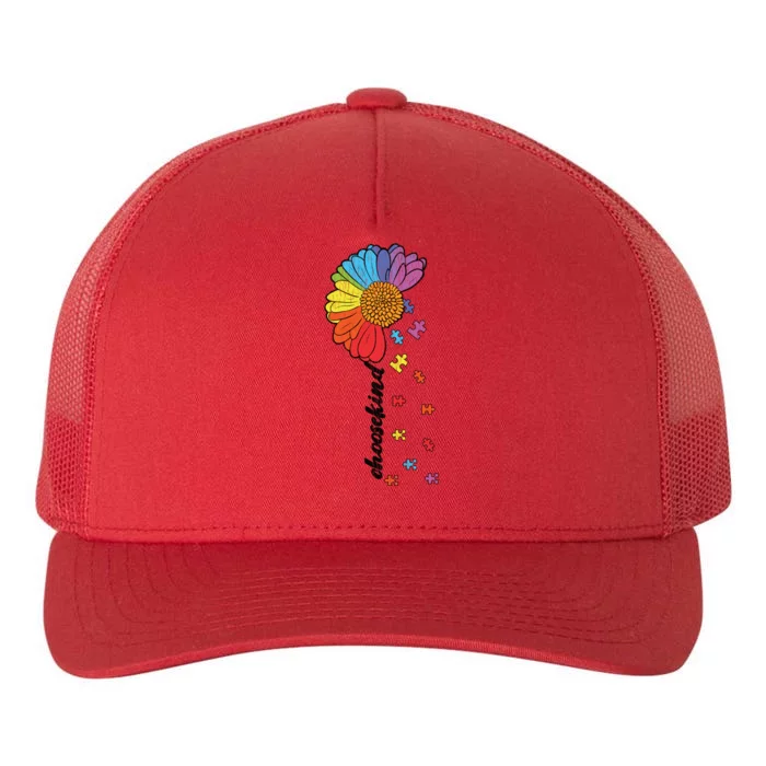 Vintage Puzzle Flower Choose Kind Autism Awareness Kindness Gift Yupoong Adult 5-Panel Trucker Hat