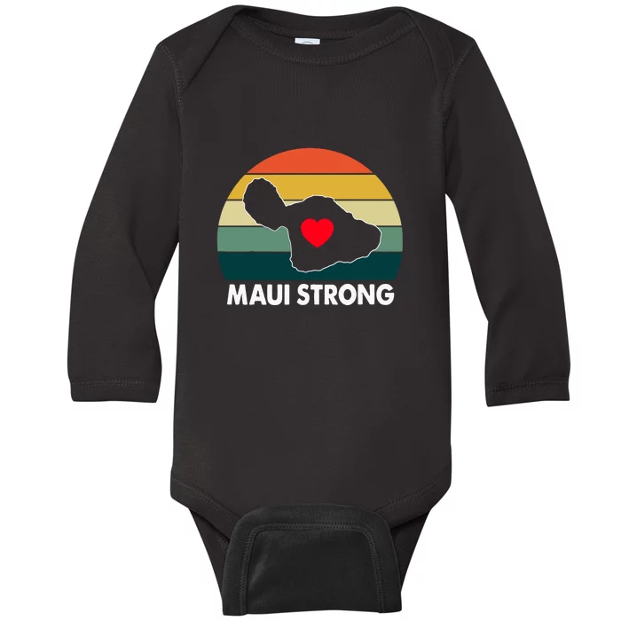 Vintage Pray For Maui Hawaii Strong Heart Gift Maui Fires Baby Long Sleeve Bodysuit