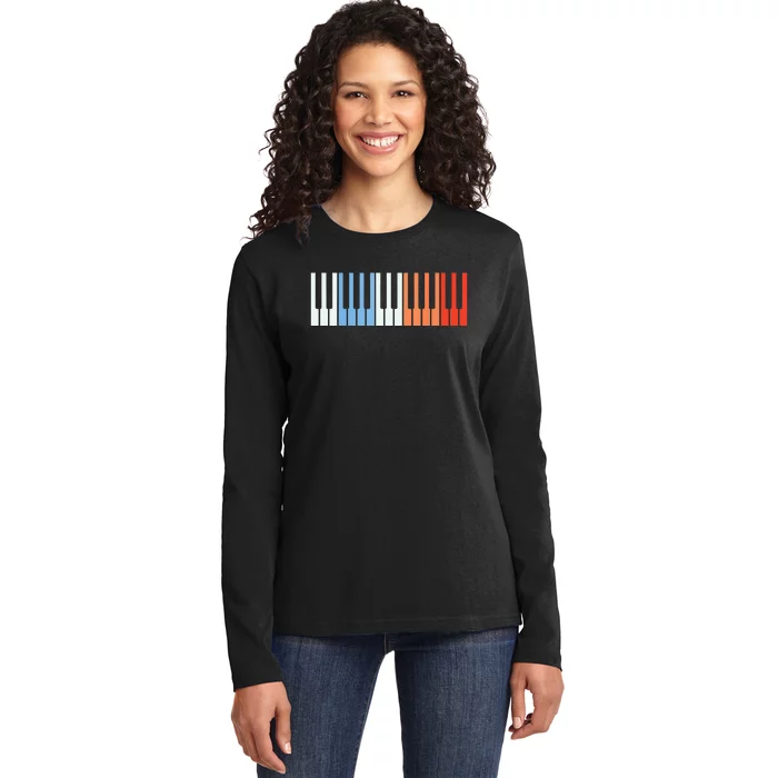 Vintage Piano Funny Pianist Music Keyboard Musician Outfit Ladies Long Sleeve Shirt