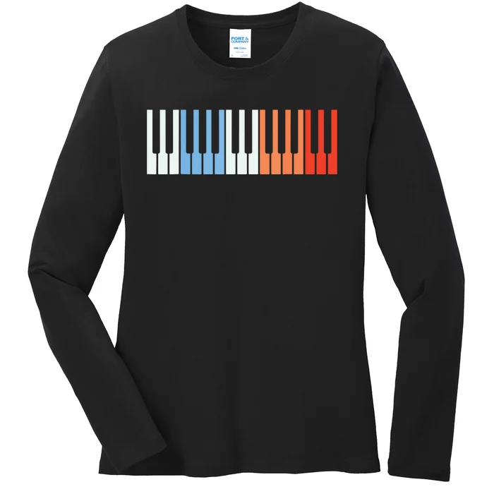 Vintage Piano Funny Pianist Music Keyboard Musician Outfit Ladies Long Sleeve Shirt