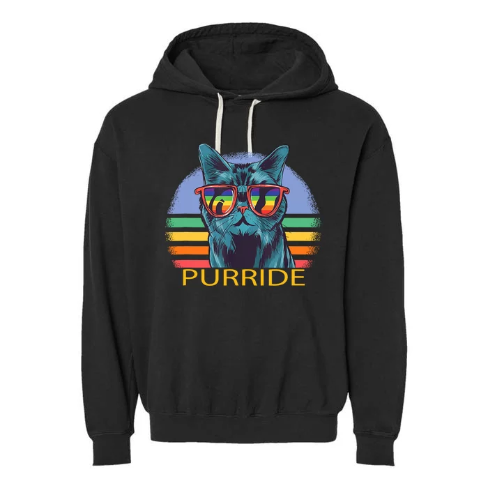 Vintage Purride Funny Cat Lgbt Pride Awareness Lgbt Month Gift Garment-Dyed Fleece Hoodie