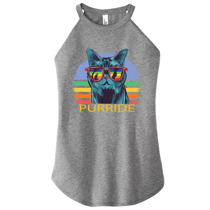 Vintage Purride Funny Cat Lgbt Pride Awareness Lgbt Month Gift Women’s Perfect Tri Rocker Tank