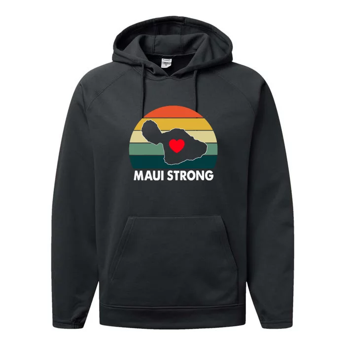 Vintage Pray For Maui Hawaii Strong Heart Gift Performance Fleece Hoodie