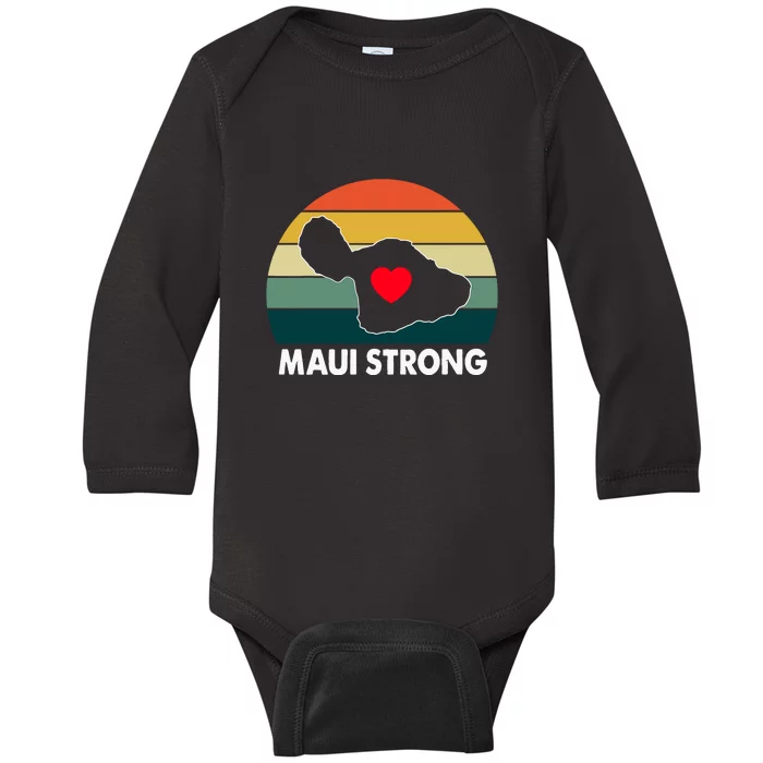 Vintage Pray For Maui Hawaii Strong Heart Gift Baby Long Sleeve Bodysuit