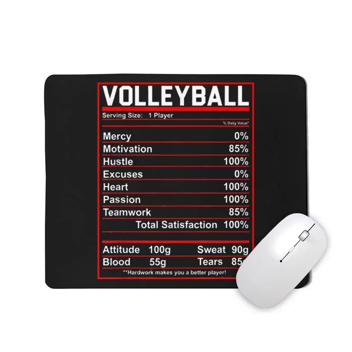 Volleyball Player Funny Volleyball Nutrition Facts Mousepad