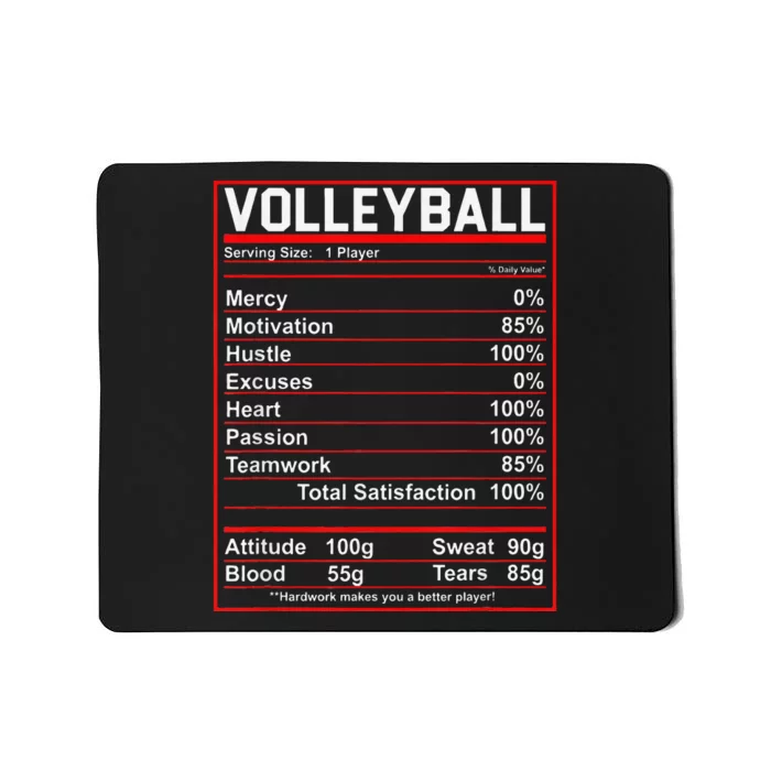 Volleyball Player Funny Volleyball Nutrition Facts Mousepad