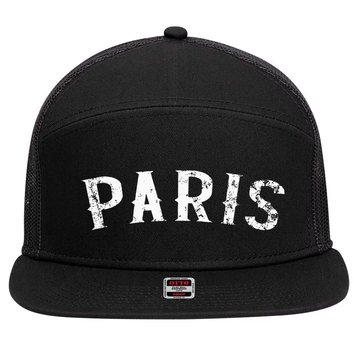 Vintage Paris France Distressed White Text Apparel Swea 7 Panel Mesh Trucker Snapback Hat