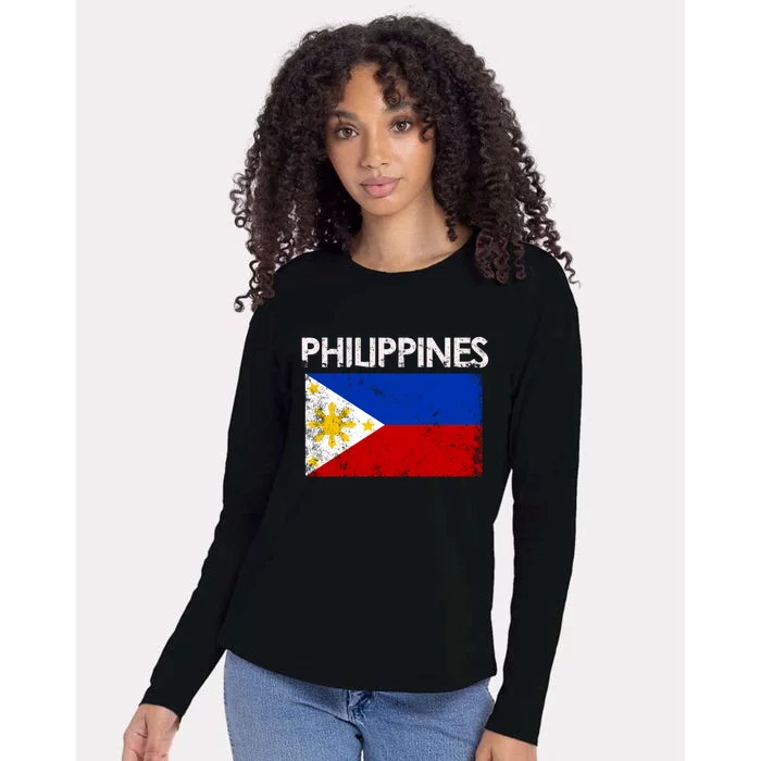 Vintage Philippines Filipino Flag Pride Gift Womens Cotton Relaxed Long Sleeve T-Shirt