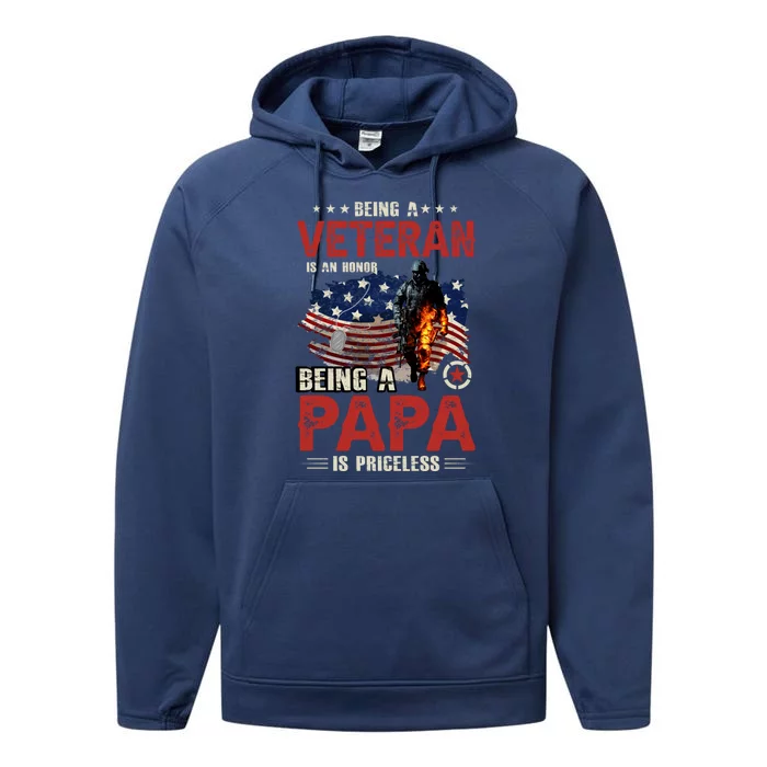 Veteran Papa Great Gift Performance Fleece Hoodie