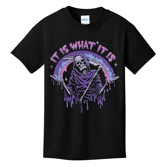 Vintage Pastel Goth Grim Reaper It Is What It Is Kids T-Shirt