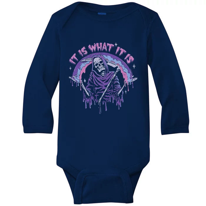 Vintage Pastel Goth Grim Reaper It Is What It Is Baby Long Sleeve Bodysuit