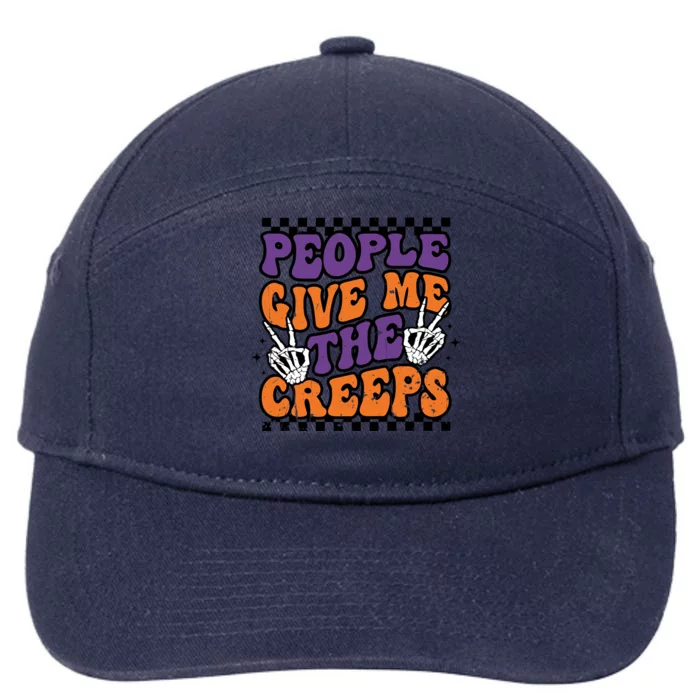 Vintage People Give Me The Creeps Skeleton Peace Halloween Gift 7-Panel Snapback Hat