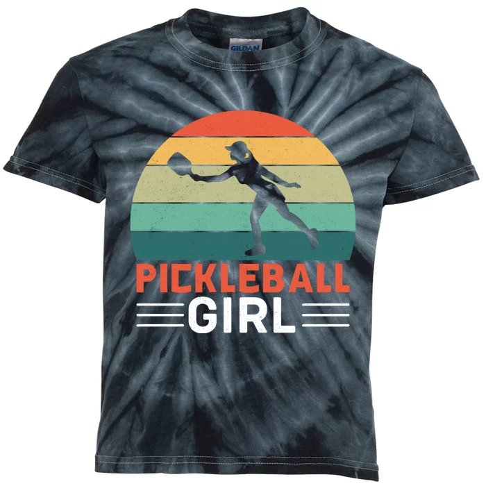 Vintage Pickleball Girl Paddle Kids Tie-Dye T-Shirt