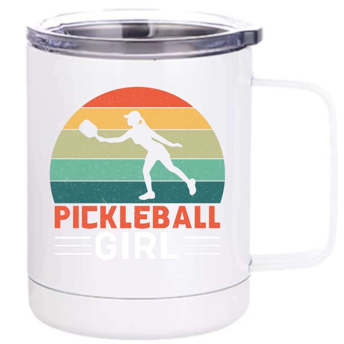 Vintage Pickleball Girl Paddle Front & Back 12oz Stainless Steel Tumbler Cup