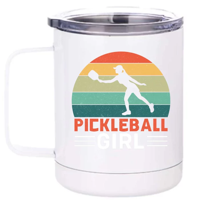 Vintage Pickleball Girl Paddle Front & Back 12oz Stainless Steel Tumbler Cup