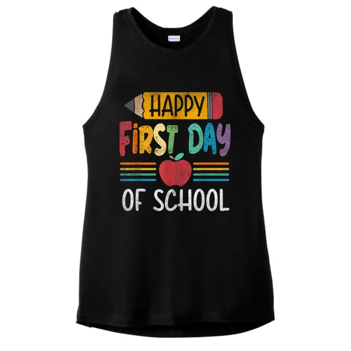 Vintage Pencil Happy First Day Of School Teacher Boy Girl Ladies Tri-Blend Wicking Tank