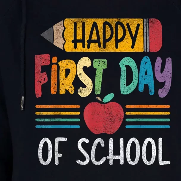 Vintage Pencil Happy First Day Of School Teacher Boy Girl Womens Funnel Neck Pullover Hood