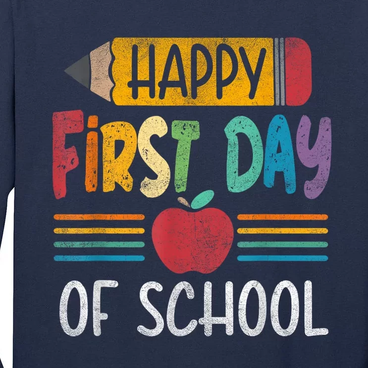 Vintage Pencil Happy First Day Of School Teacher Boy Girl Tall Long Sleeve T-Shirt